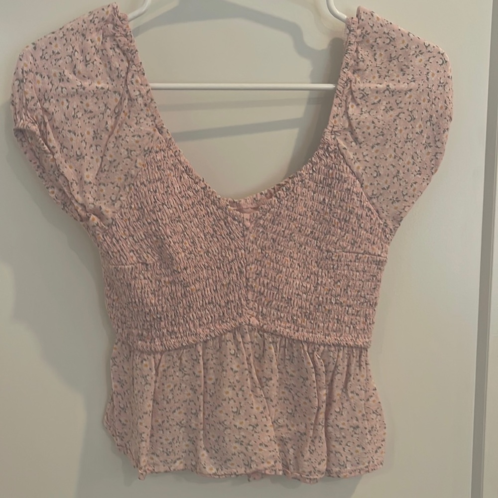 PINK PEPLUM CROP TOP